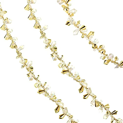 Guirlande de Noël de grosses perles torsadées, transparent irisé et doré, photo du produit
