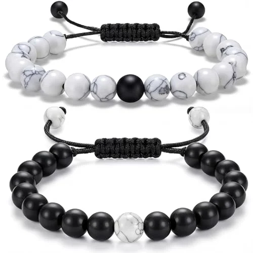 Bracelets de couple assortis, noir, blanc, photo du produit