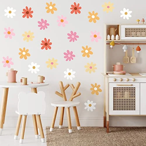 36 stickers muraux marguerites en vinyle, rose, blanc, orange, photo du produit