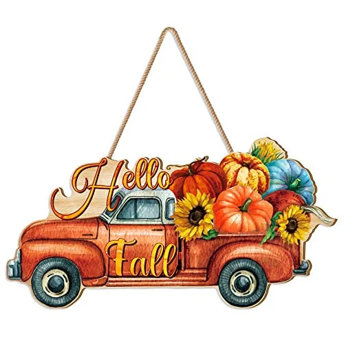 Panneau de porte citrouille Hello Fall en bois, citrouille, photo du produit