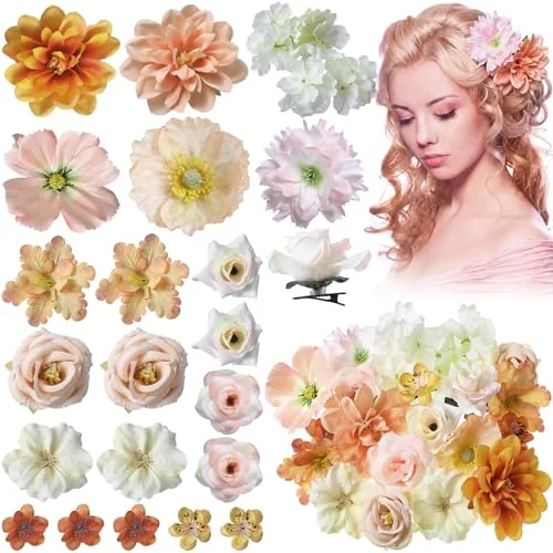 Barrettes à cheveux fleurs, série beige-orange, photo du produit