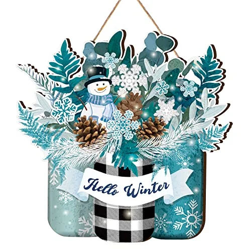 Panneau de porte Hello Winter, motif bonhomme de neige, photo du produit