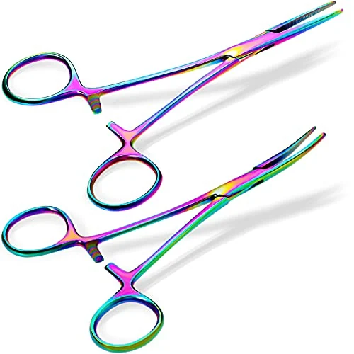 Pinces hémostatiques courbe et droite, multicolore, photo du produit