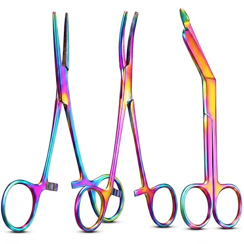 Pinces hémostatiques courbe et droite, multicolore, photo du produit
