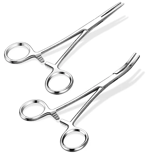 Pinces hémostatiques courbe et droite, argenté, photo du produit