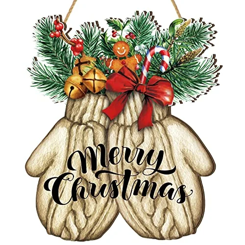 Panneau de porte Merry Christmas en bois, style mignon, photo du produit