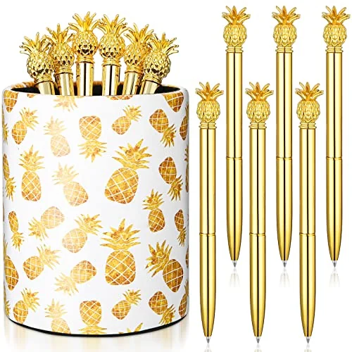 Pot à crayons ananas avec 6 stylos en forme d'ananas, doré, photo du produit