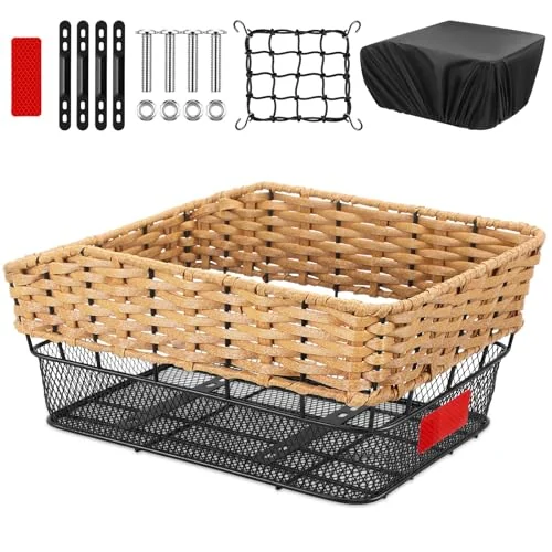 Grand panier arrière de vélo avec filet cargo, noir, argenté, photo du produit