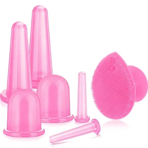 Jeu de ventouses faciales en silicone, rose translucide, photo du produit