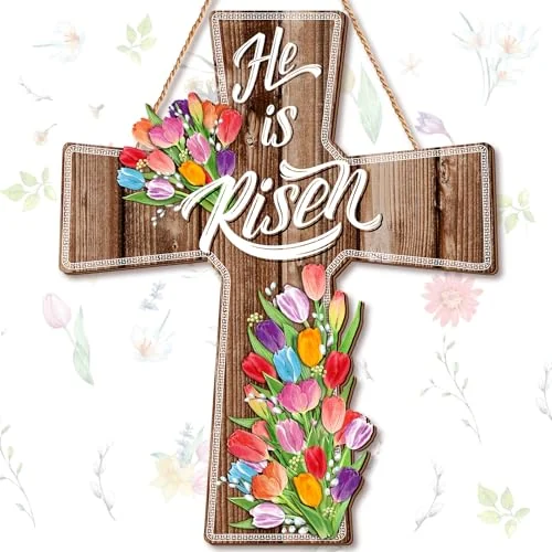 Panneau de porte de printemps « He Is Risen », couleur bois, photo du produit