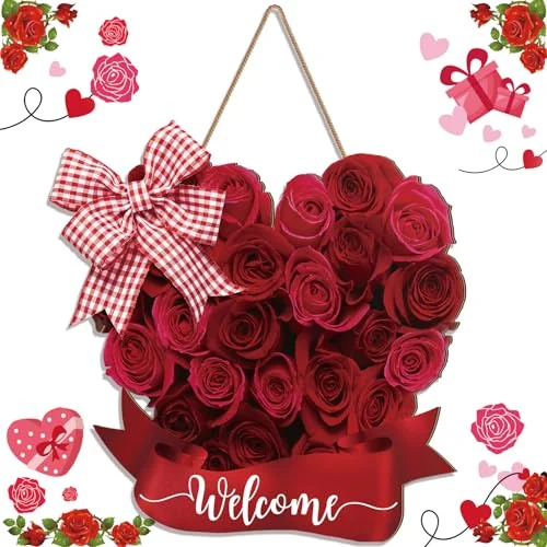 Panneau de bienvenue suspendu en bois, motif rose, photo du produit