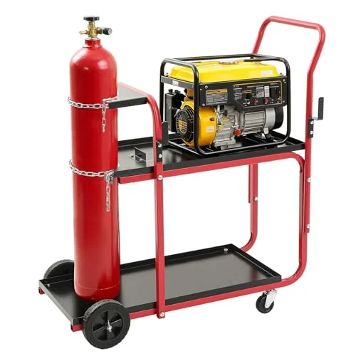 Chariot de soudure 2 niveaux avec support de bouteille, noir et rouge, photo du produit